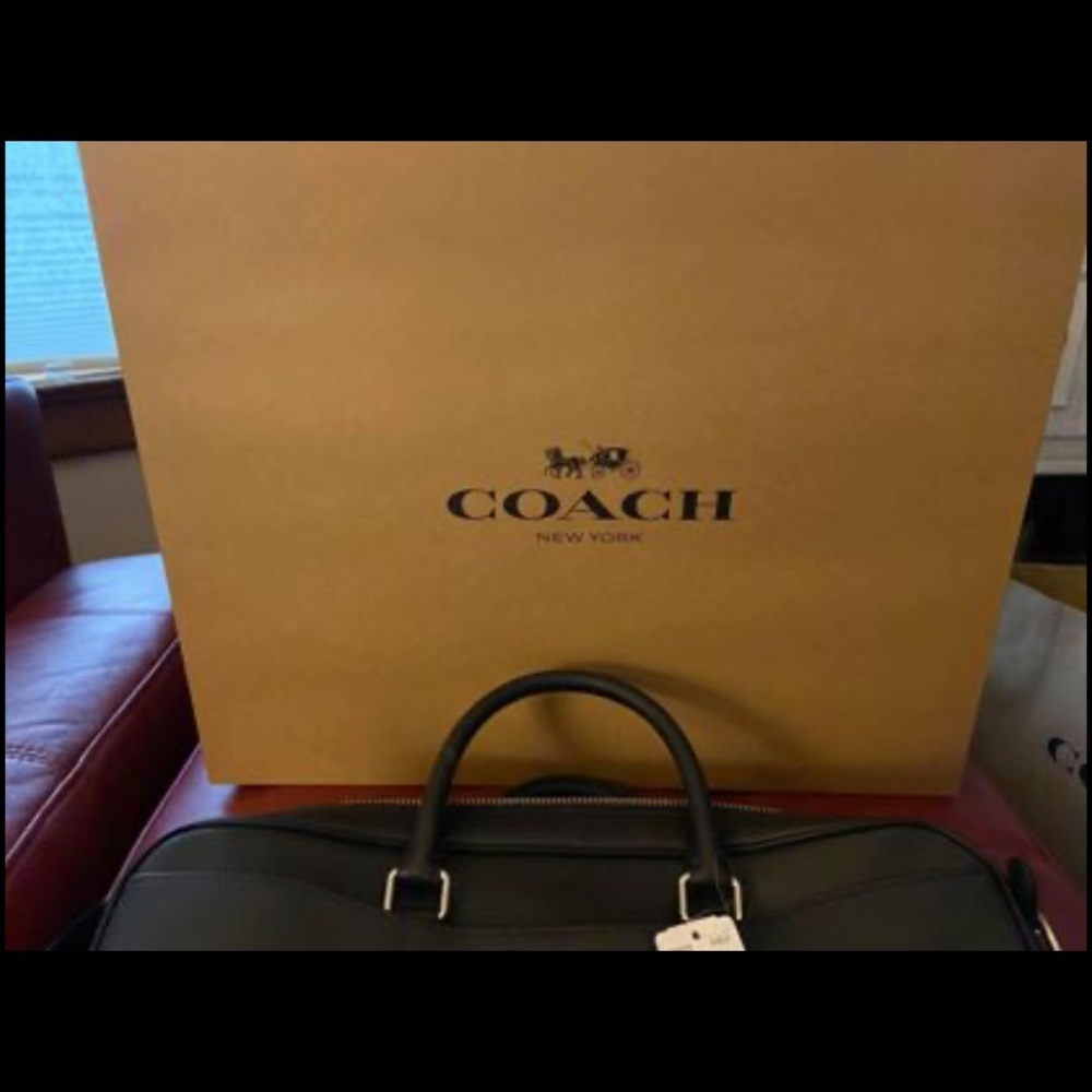 Coach black leather computer bag